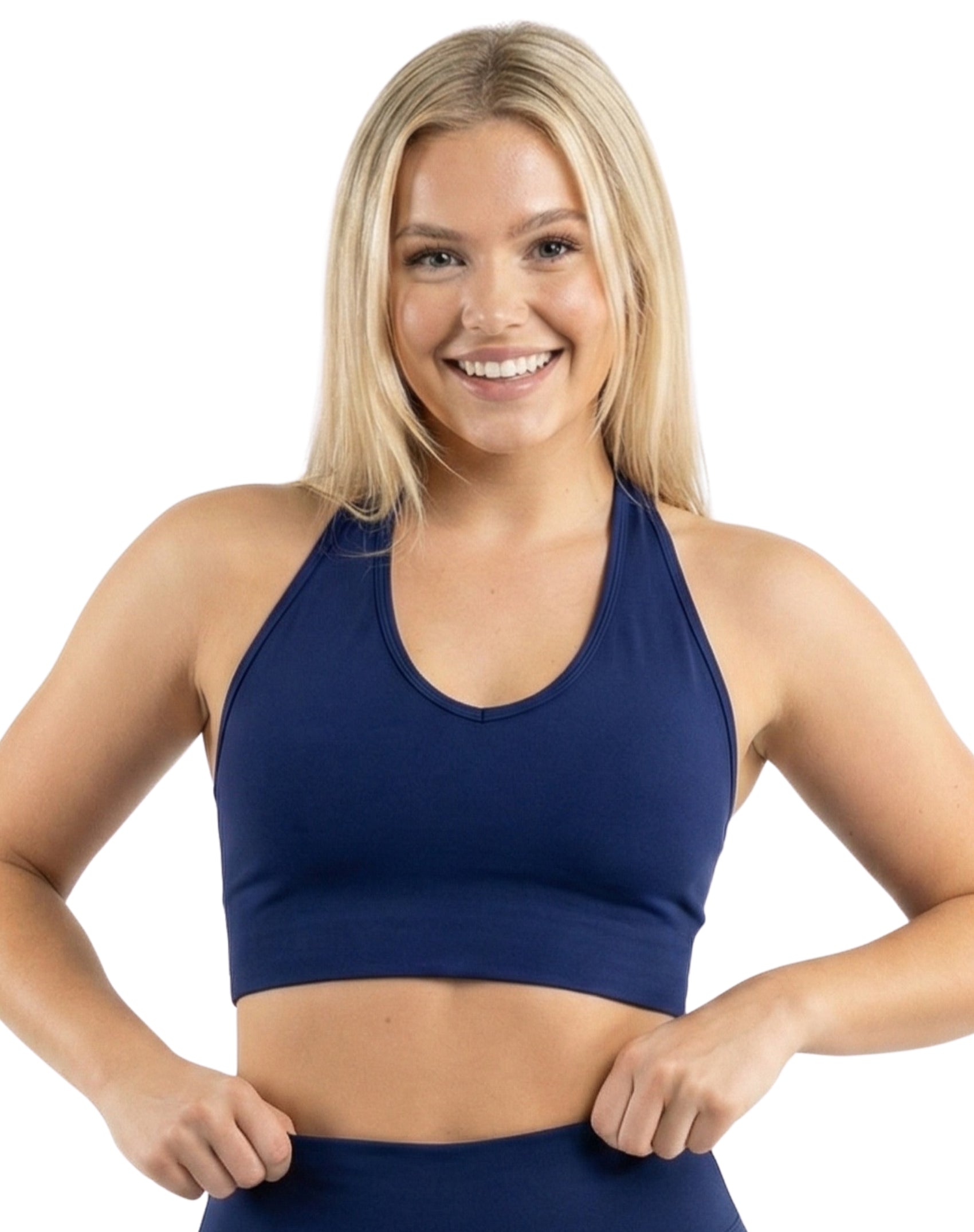 Conjunto deportivo legging liso con diseño de tanga + top halter de tirante ancho