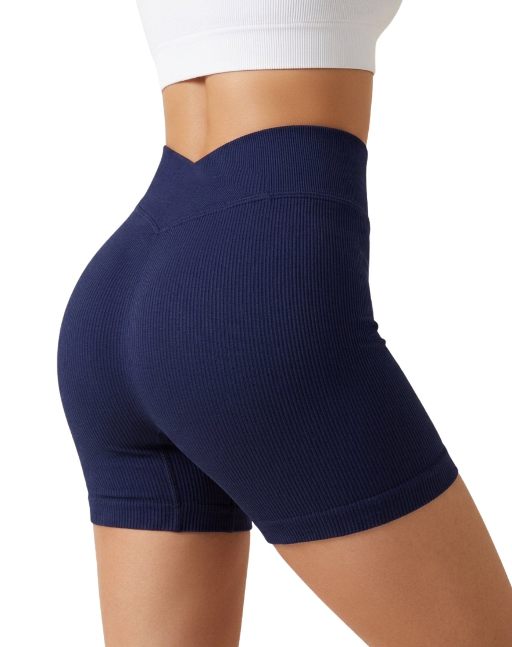 Short corto acanalado pretina en v