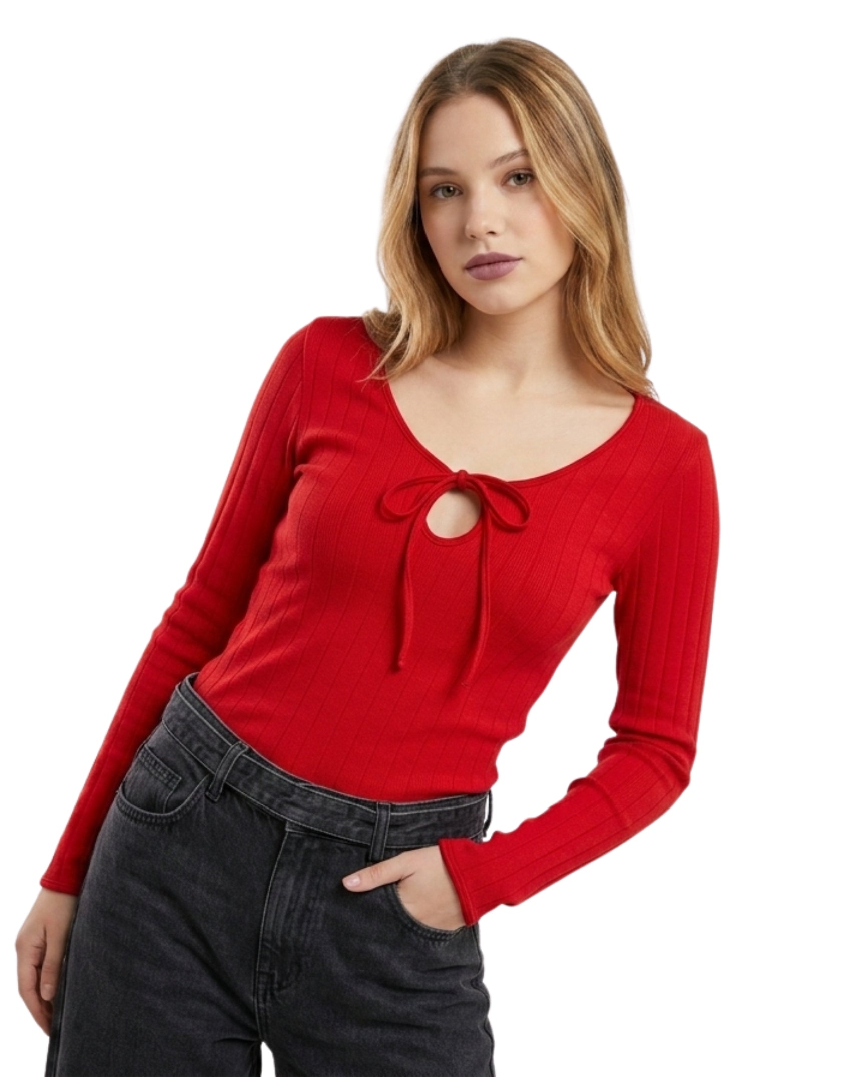 Blusa manga larga con escote