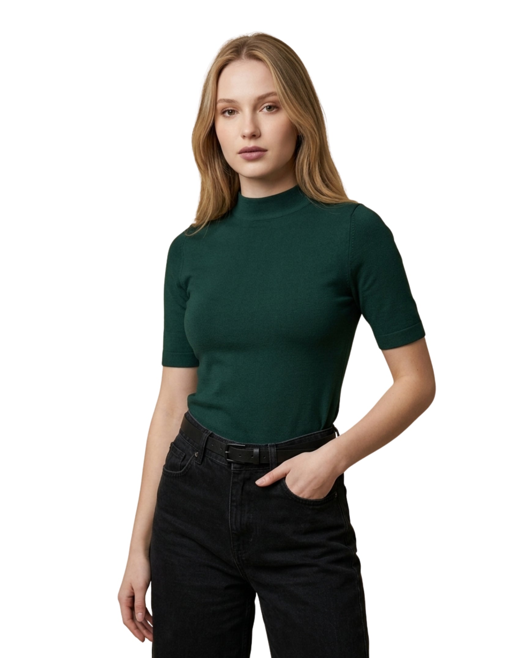 Blusa manga corta con cuello alto