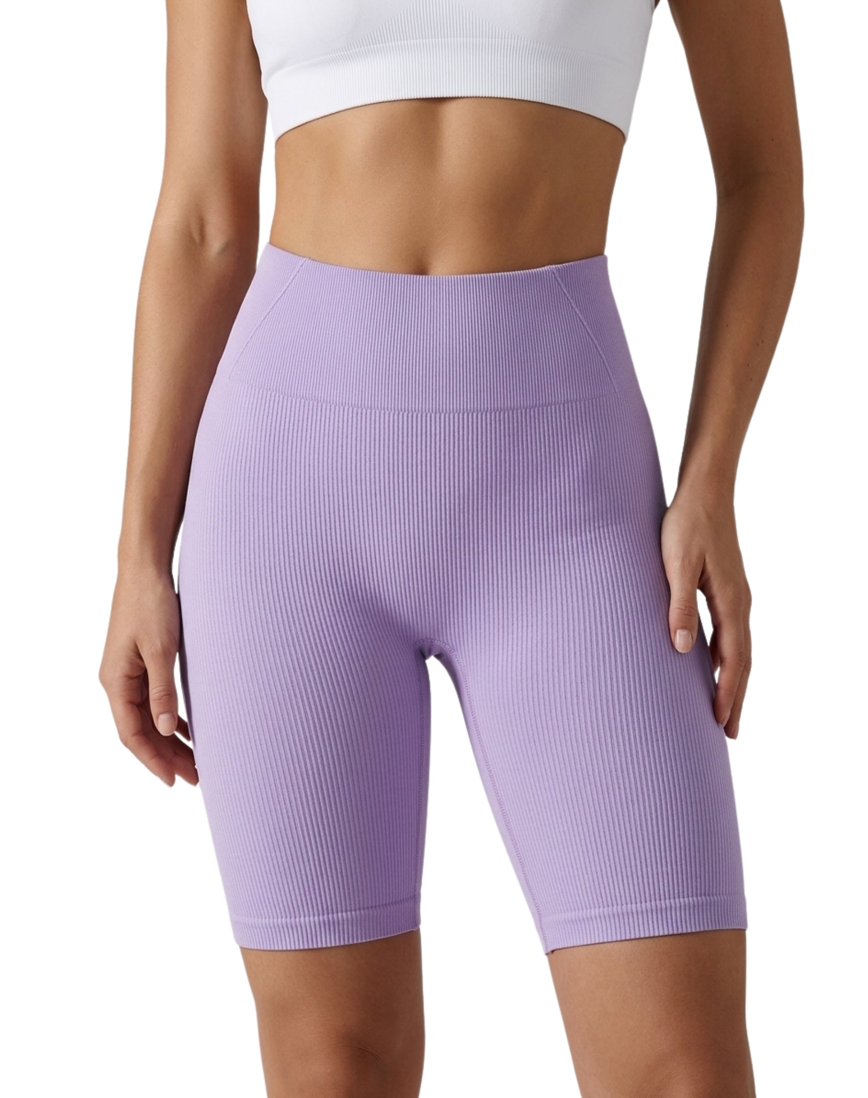 Short biker largo acanalado con pompi lisa