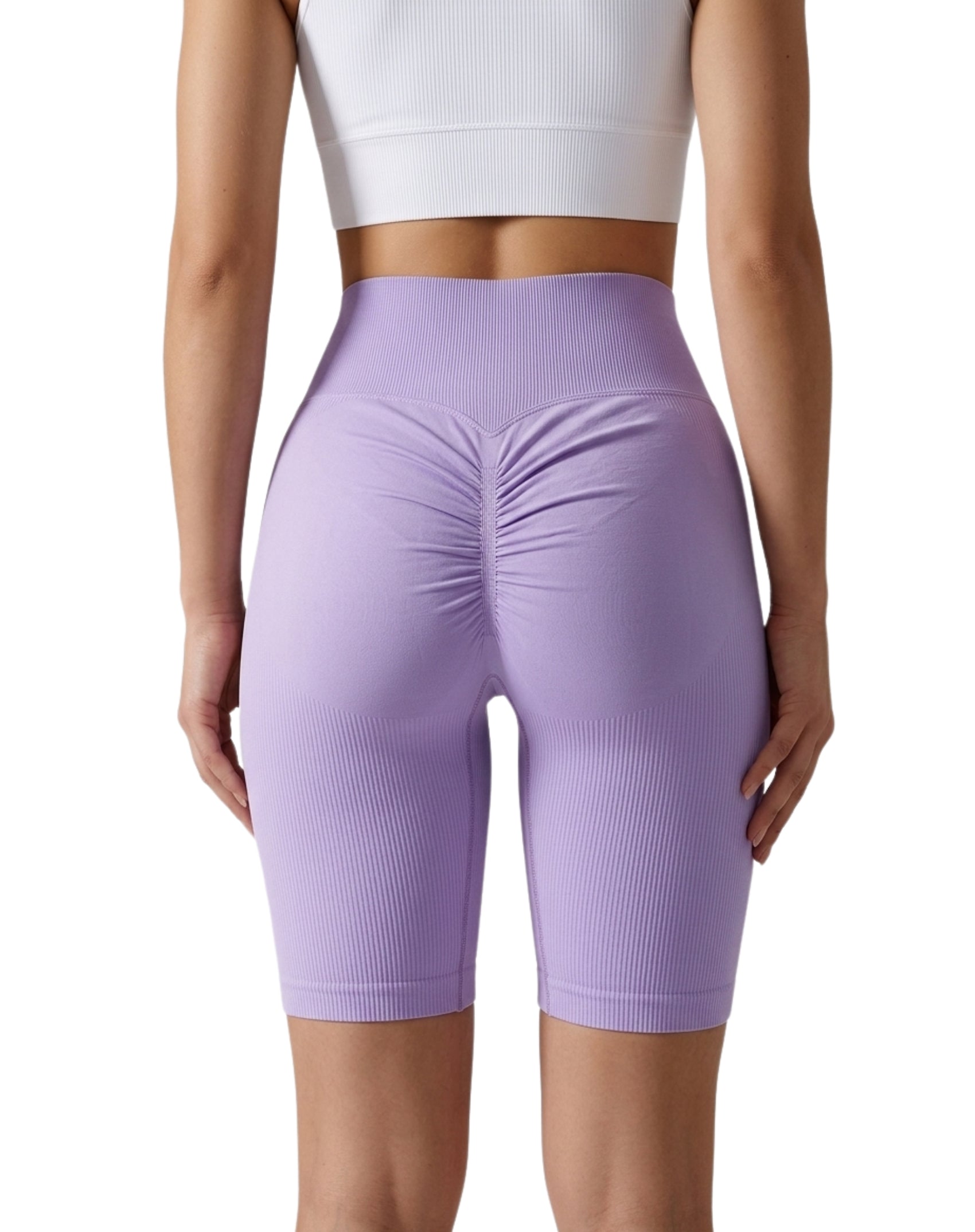 Short biker largo acanalado con pompi lisa