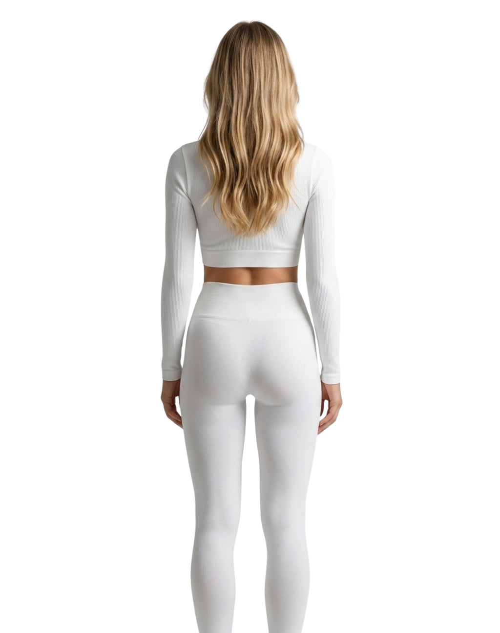 Conjunto legging pique + crop top canalé manga larga