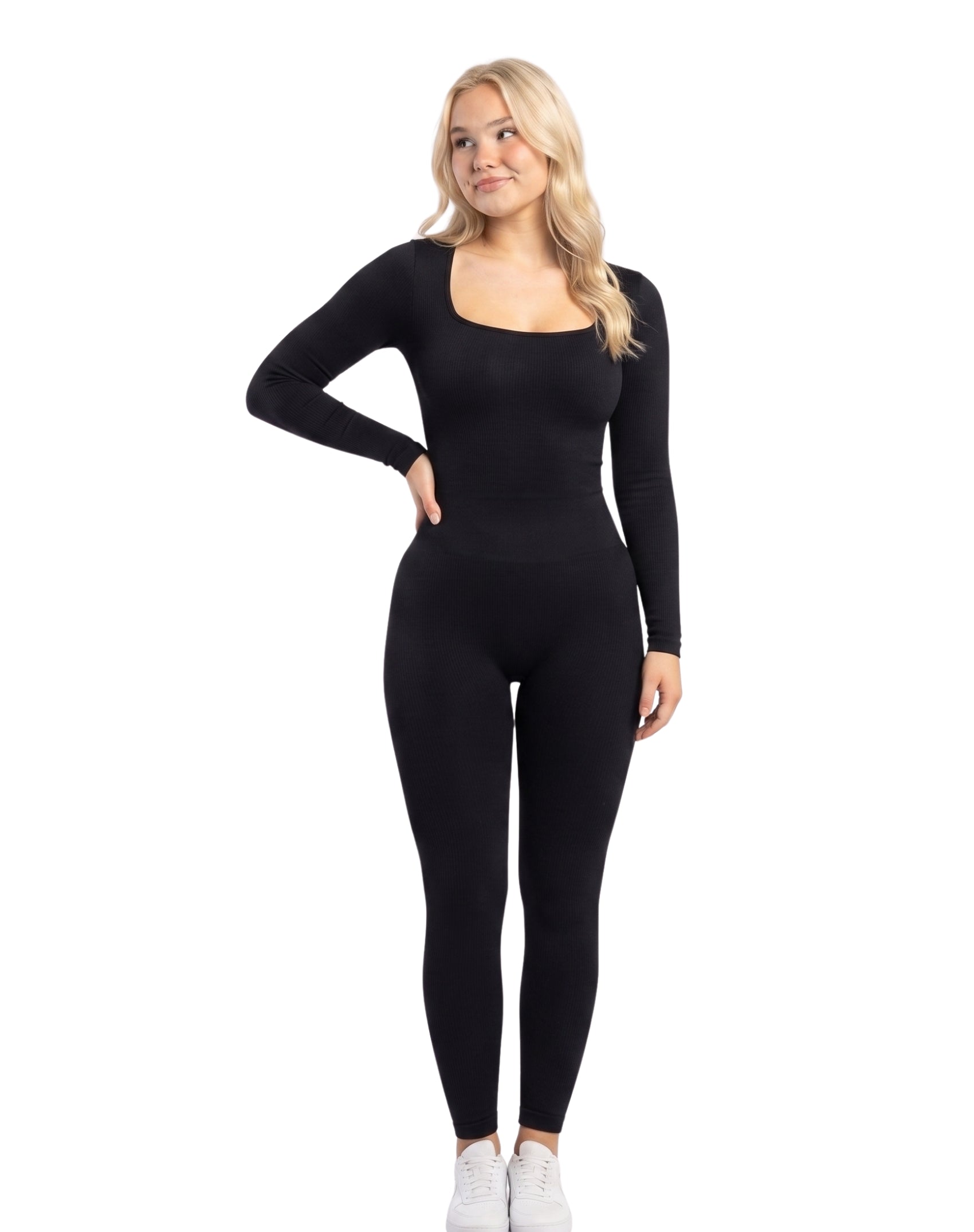 Body legging canalé manga larga escote cuadrado