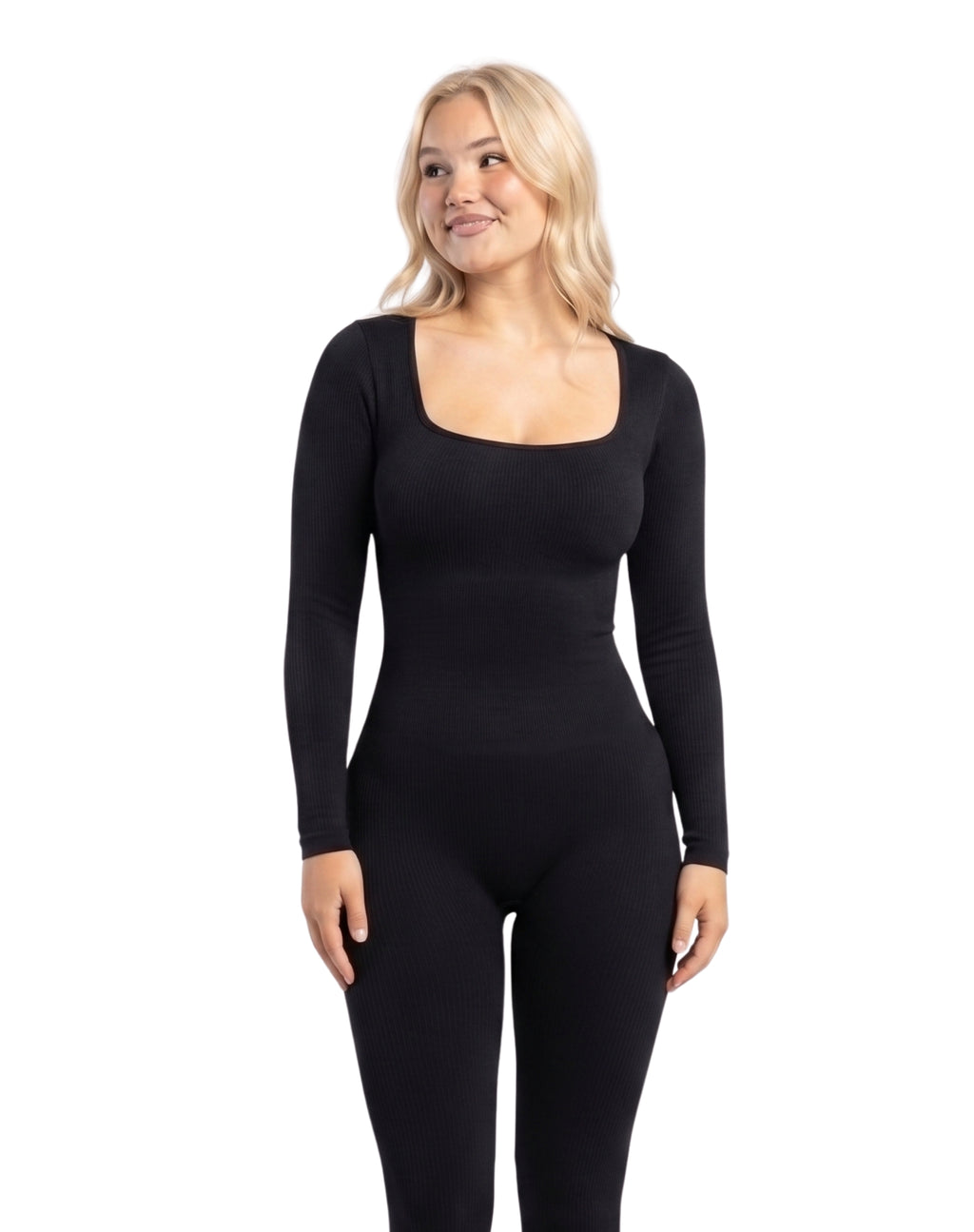 Body legging canalé manga larga escote cuadrado