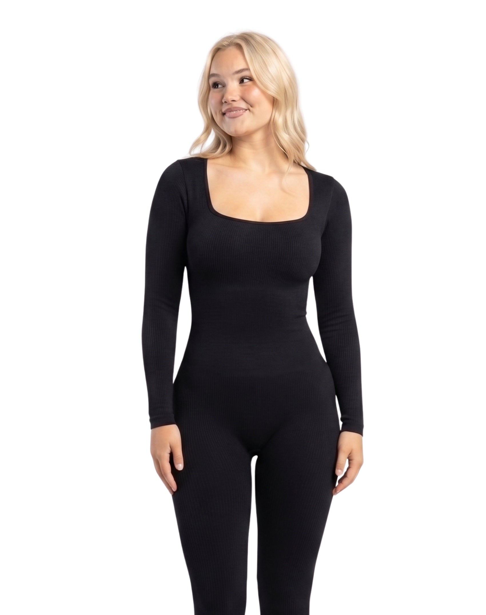 Body legging canalé manga larga escote cuadrado
