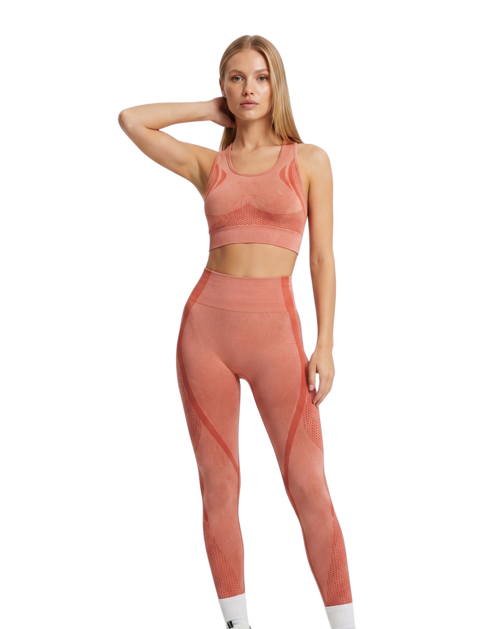 Conjunto legging + top olímpico con diseño de bloques