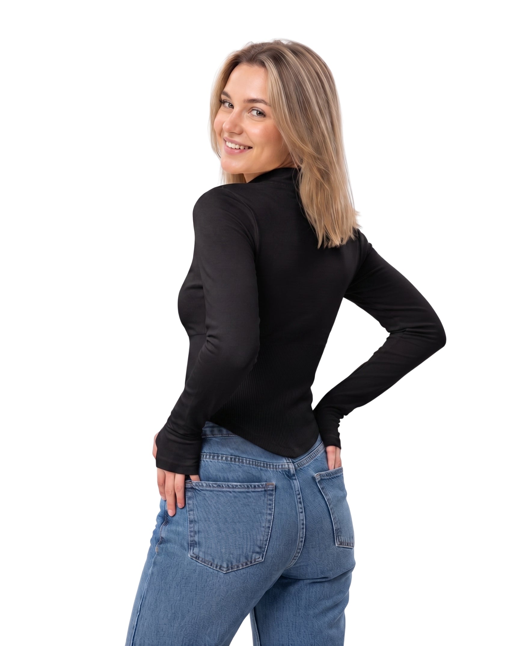 Chamarra manga larga con bastilla tipo corset