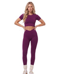 Conjunto canalé legging pretina cruzada + crop top manga corta