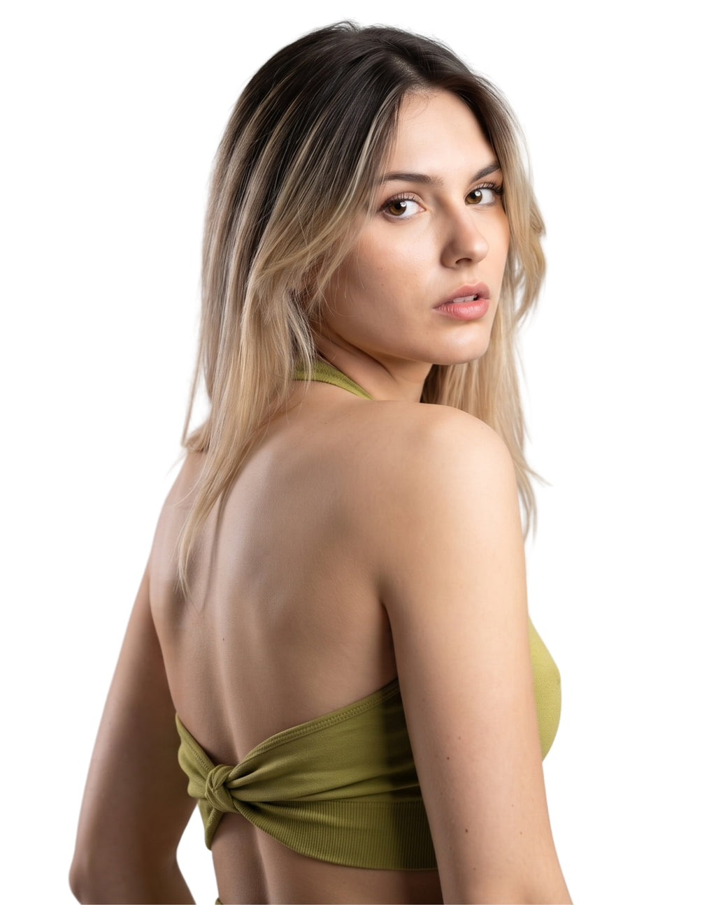 Conjunto short liso + top halter con espalda en forma de moño