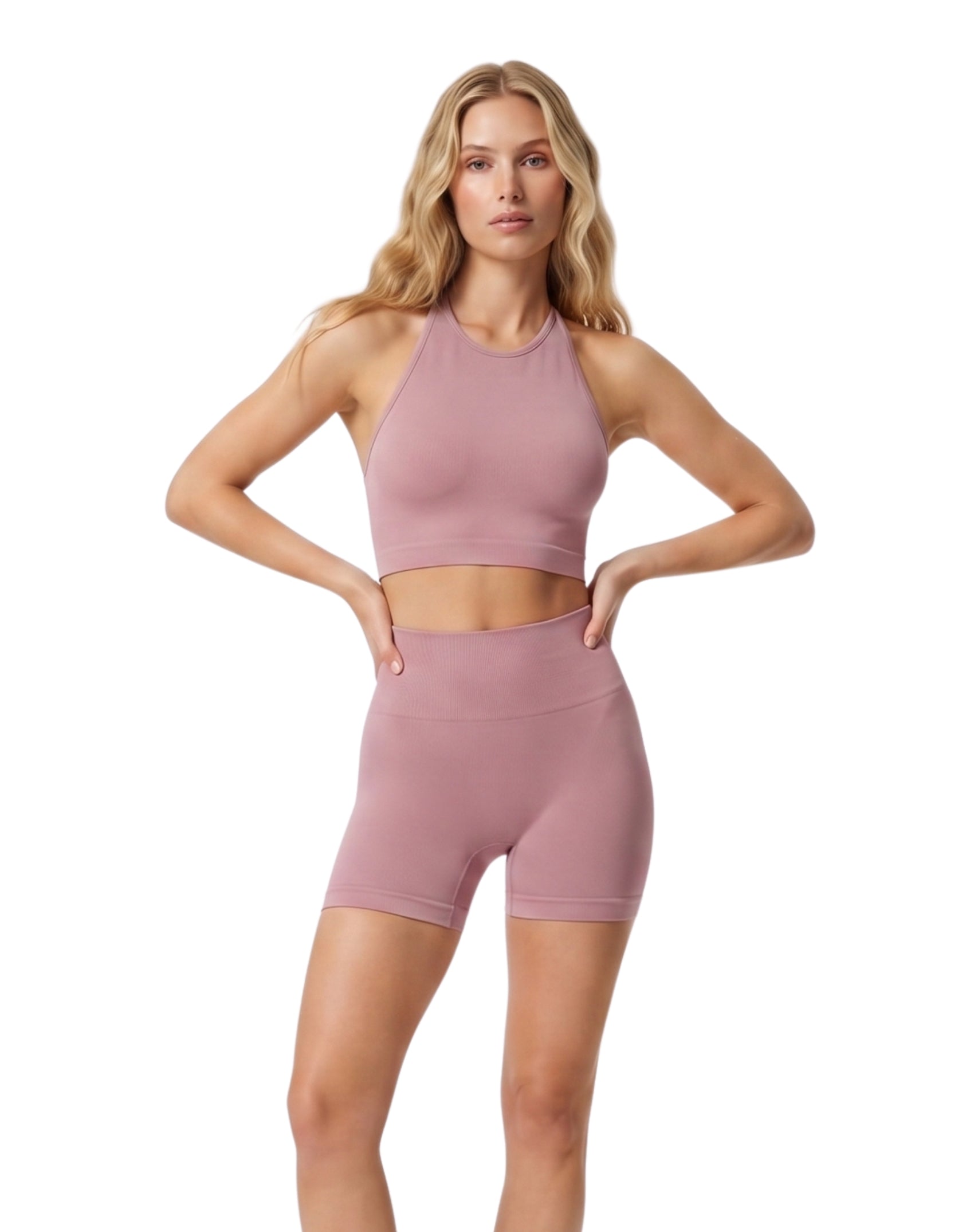 Conjunto short liso + top halter con espalda en forma de moño