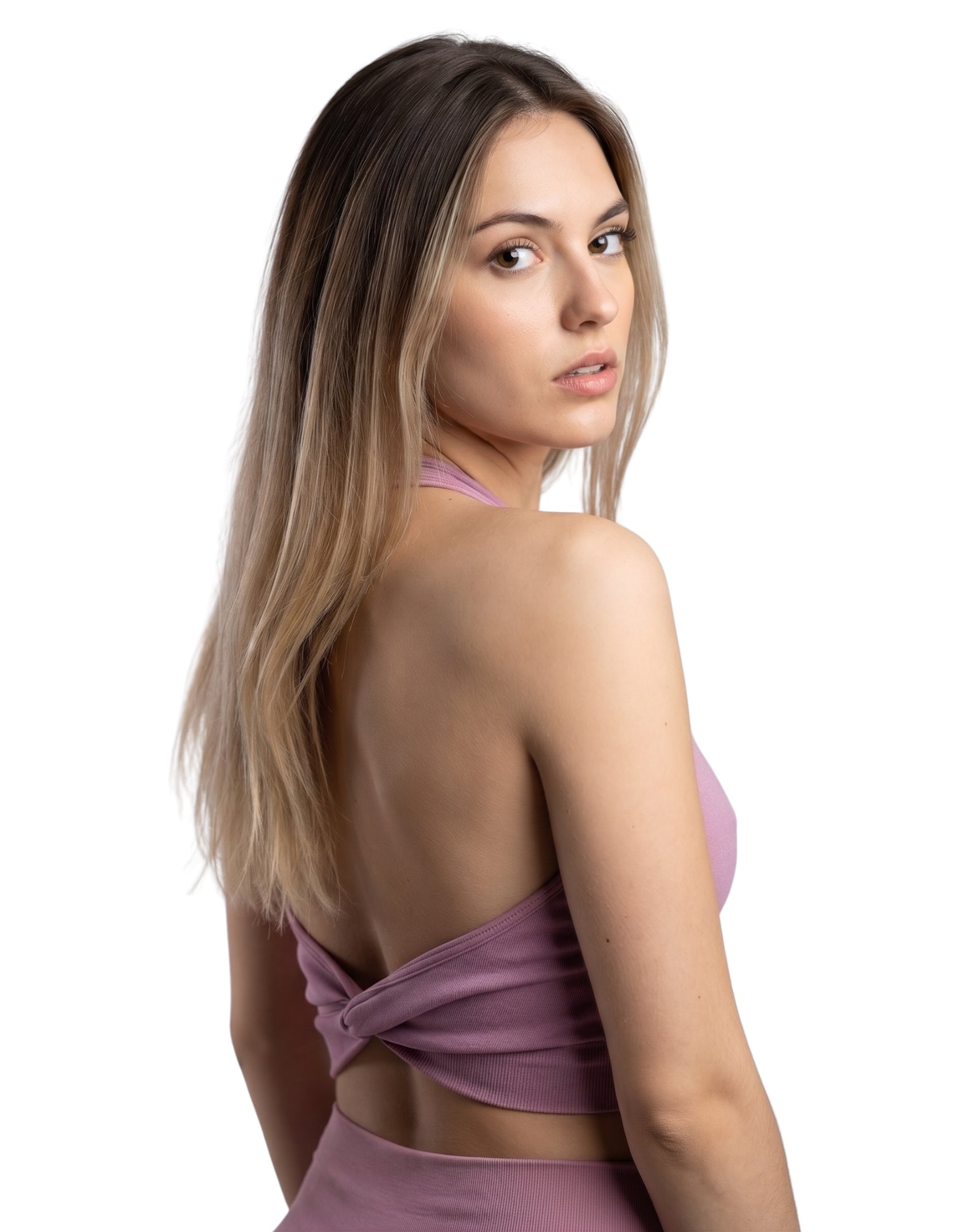Conjunto short liso + top halter con espalda en forma de moño