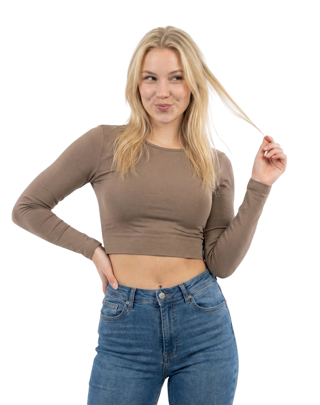 Crop top manga larga