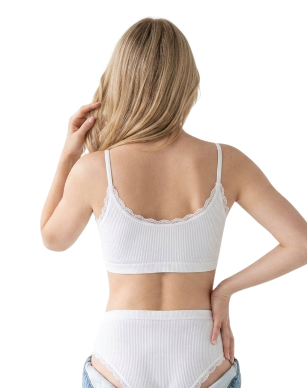 Conjunto canalé interior top con encaje + panty con encaje