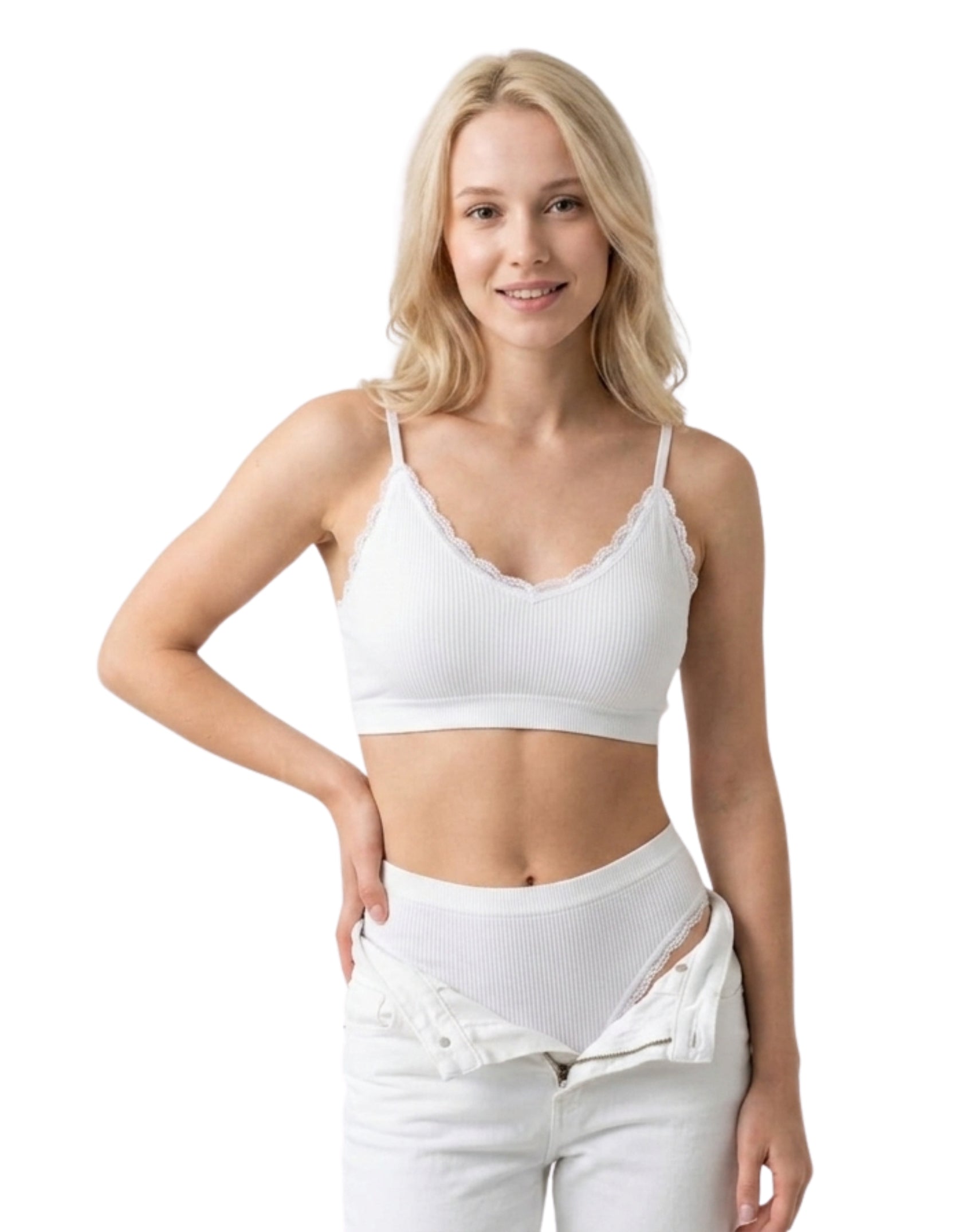 Conjunto canalé interior top con encaje + panty con encaje