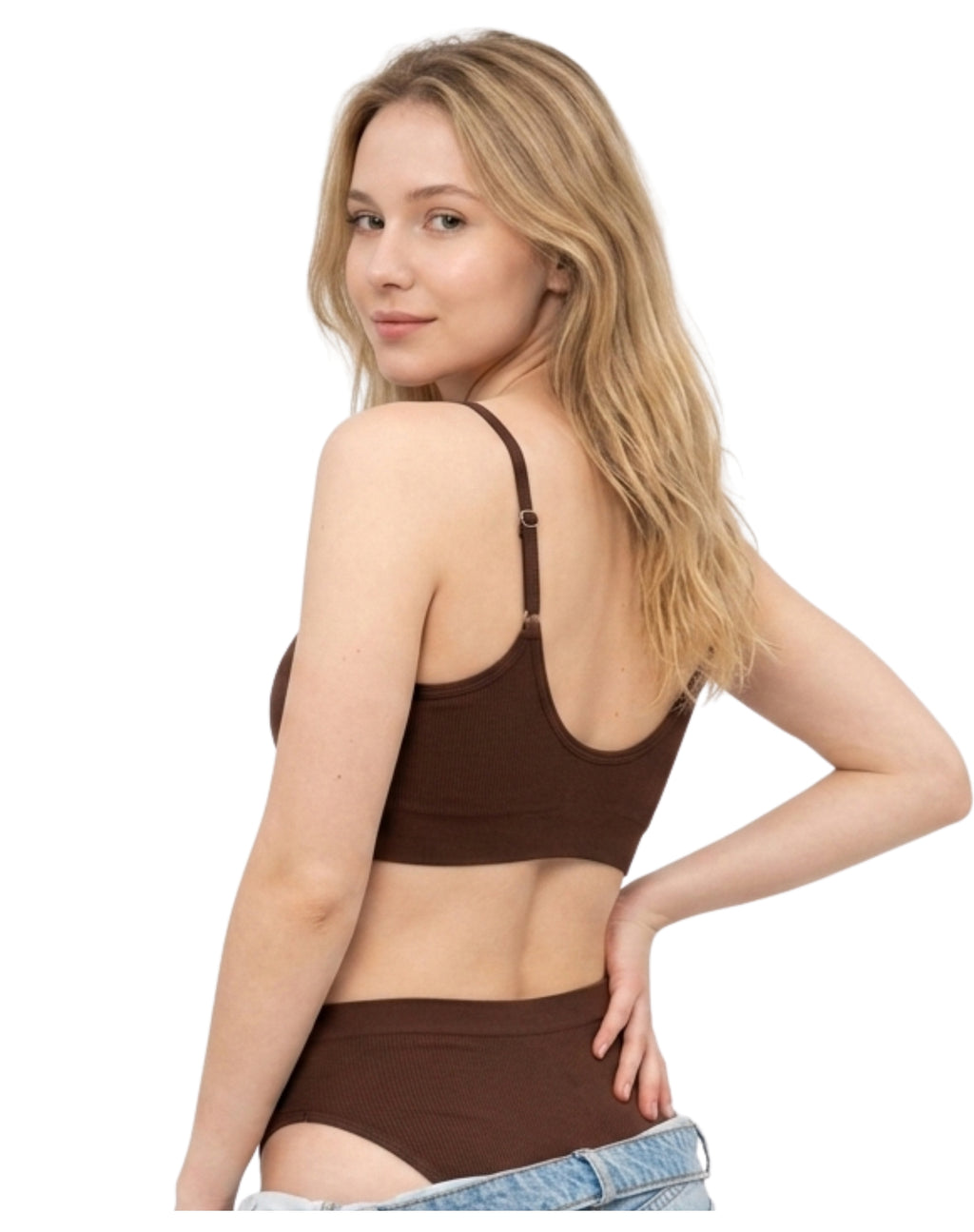 Conjunto interior top tirante ajustable y escote en u en espalda + panty lisa