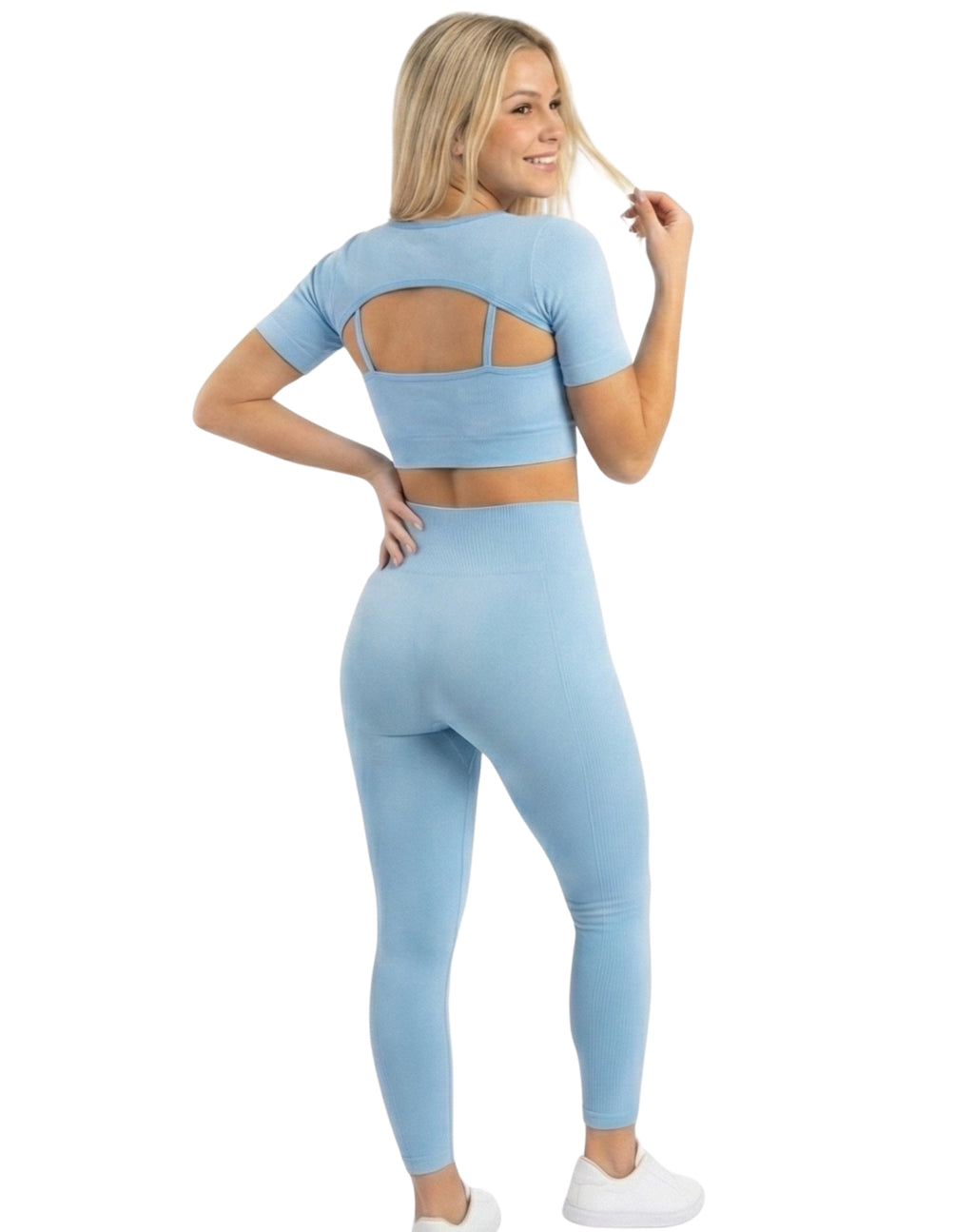 Conjunto de legging con diseño de franja + top + torera manga corta