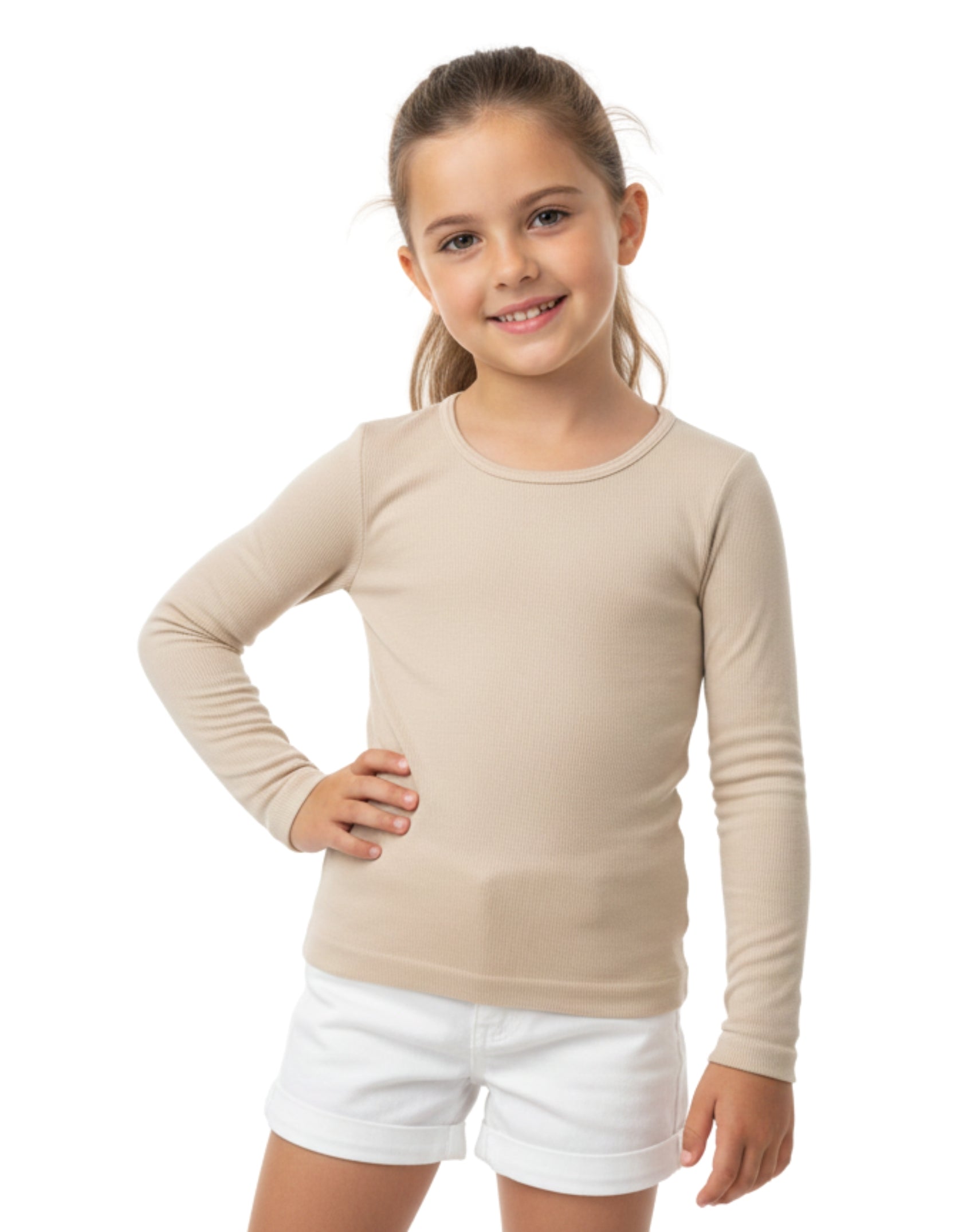 Blusa manga larga cuello redondo de niña