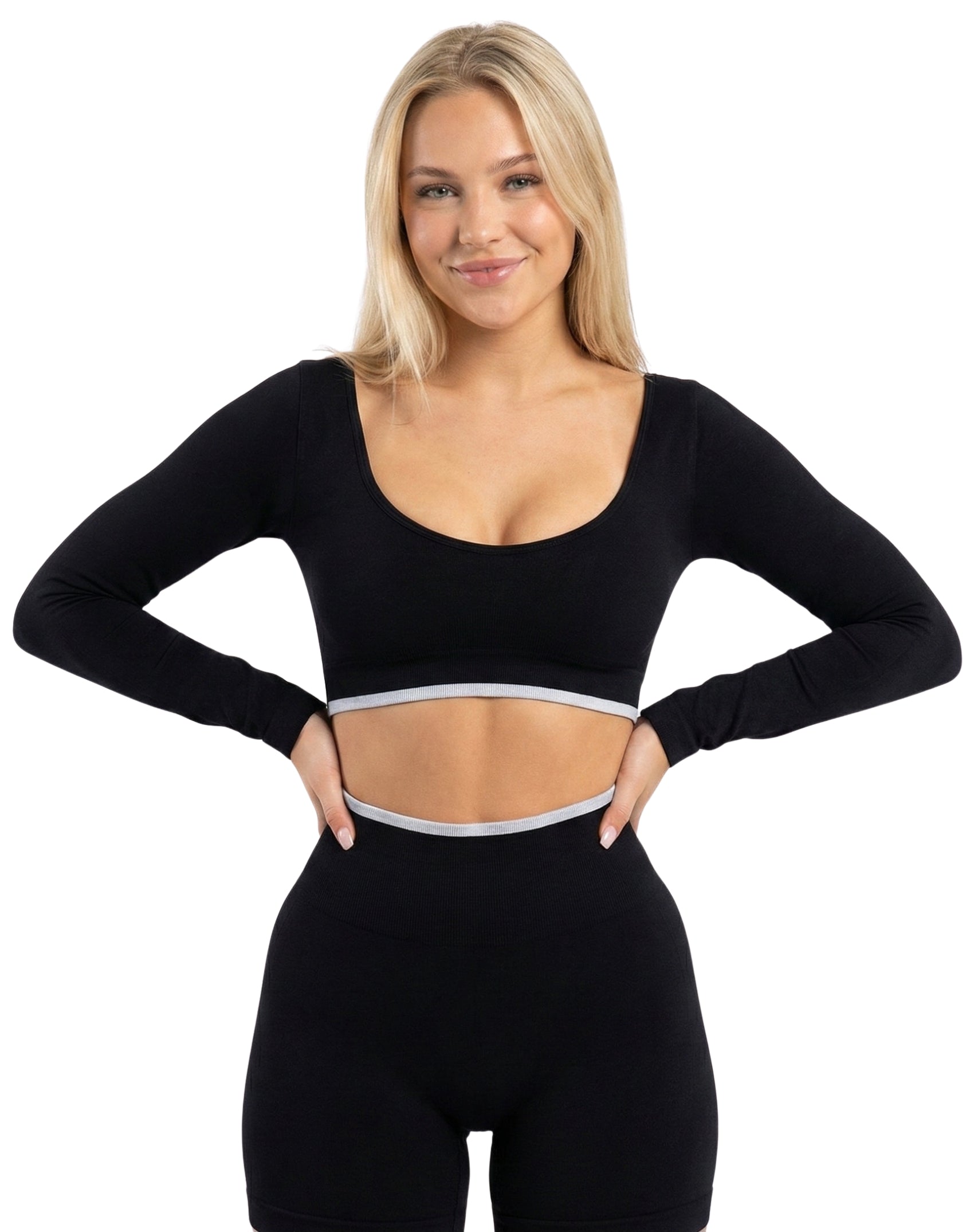 Set deportivo de 4 piezas legging + top + short corto + torera manga larga