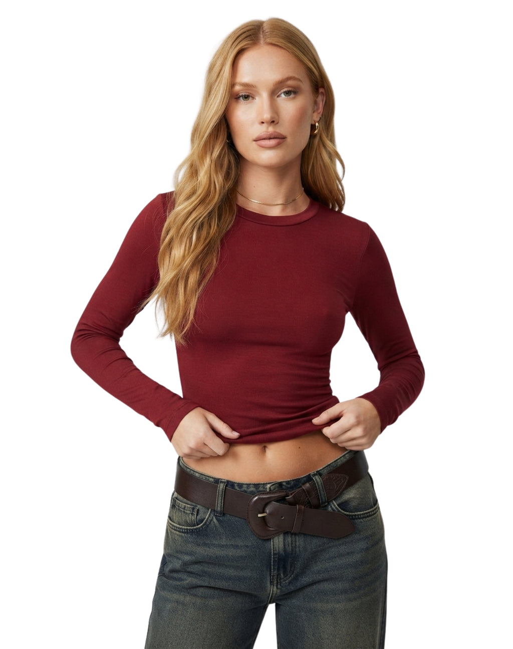 Blusa manga larga cuello redondo