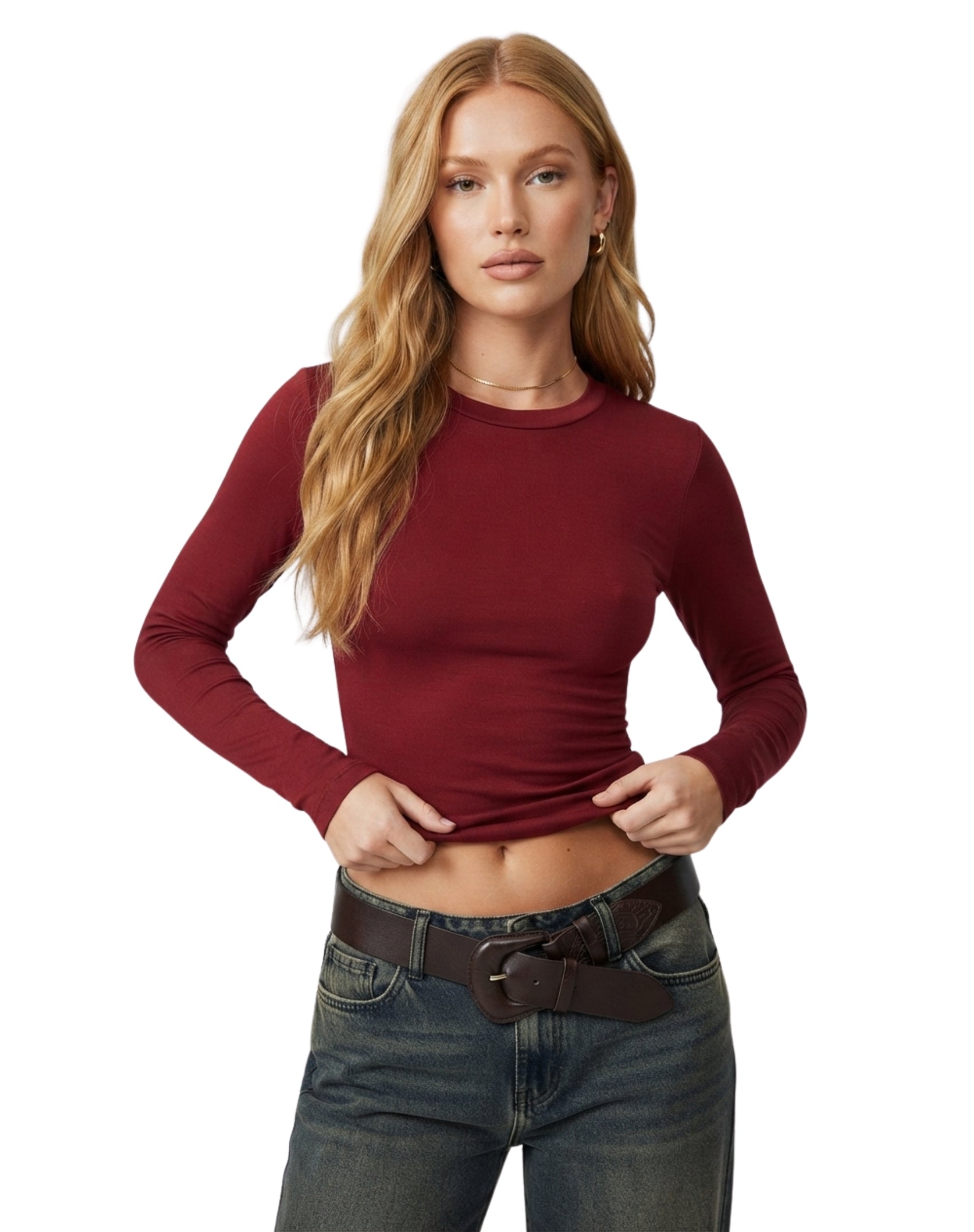 Blusa manga larga cuello redondo